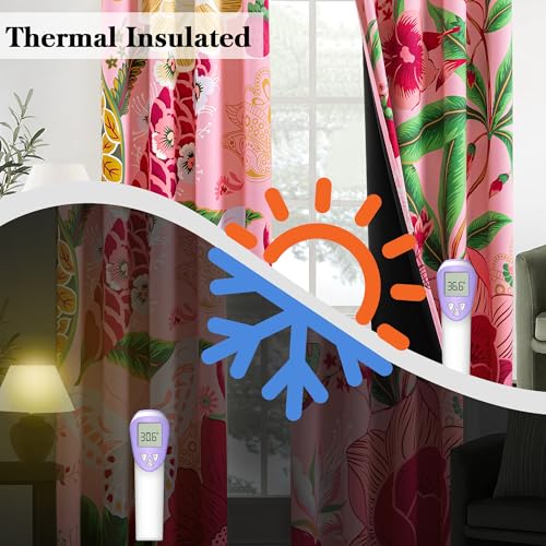 Image of Tyrot Pink Coquette Floral Grommet Blackout Curtains, 52W x 96L, 2 Panels