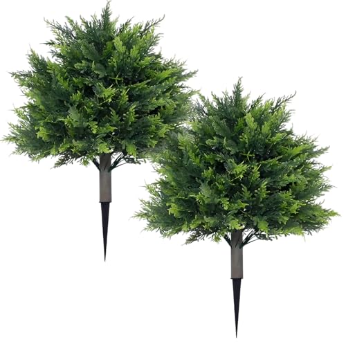 2 Pack Artificial Cedar Topiary Trees with Ground Spikes -