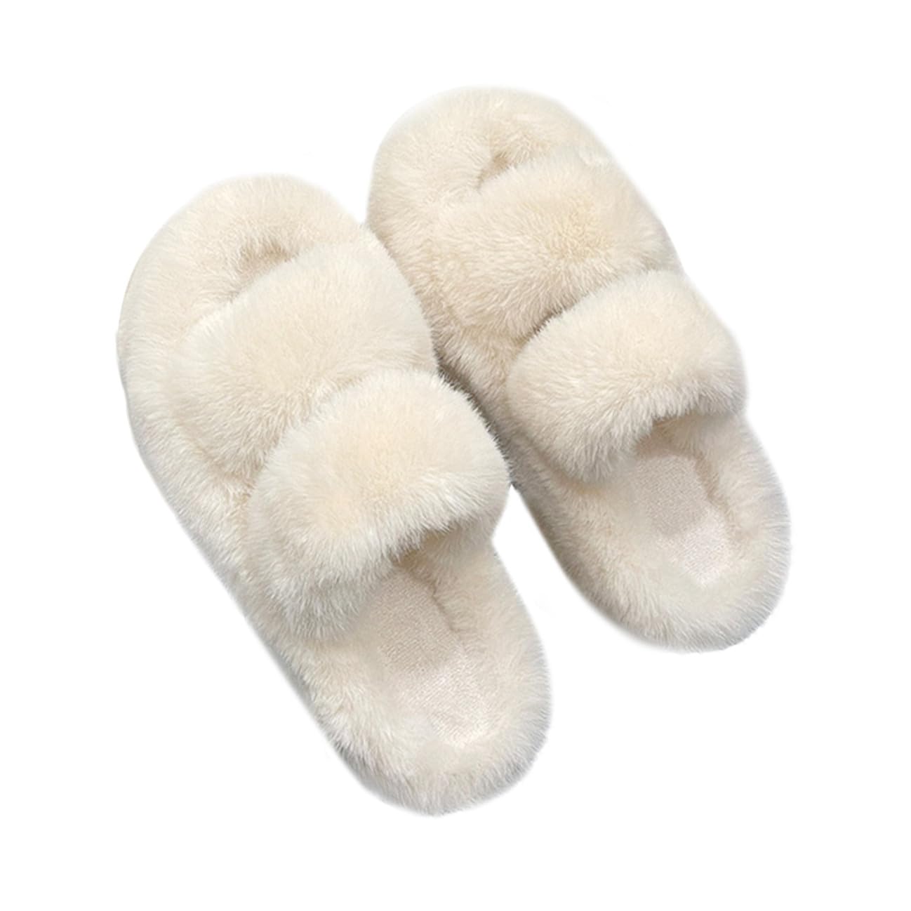 Pantofole da Donna Pelliccia Bianca, Confortevoli e Calde, Suola Antiscivolo in Gomma, per Uso Interno in Inverno e Autunno