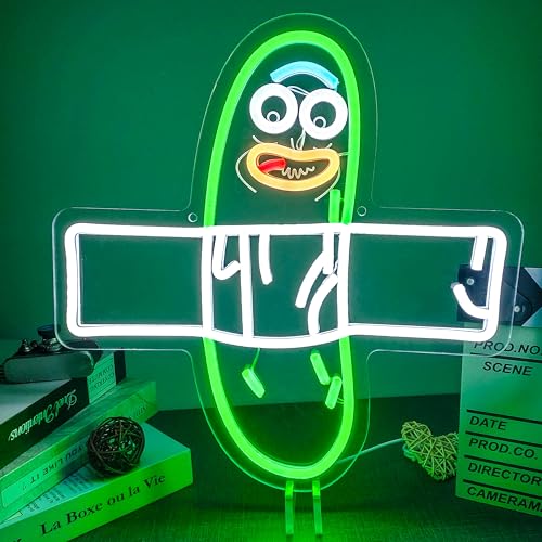 Image of Pickle Neon Sign Anime Rick LED Neon Lights for Wall Decor USB-Powered LED Sign Anime Decor for Man Cave, Bedroom, Game Room, Pickle Party