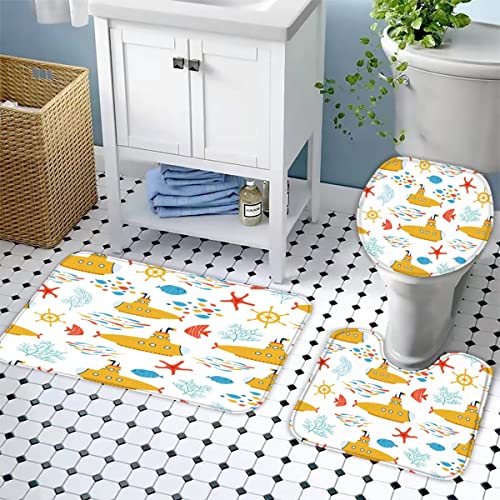 Badezimmerteppich-Set 3Teilig nautischer Kompass rutschfest Waschbar Badematte Badezimmer Weich Mikrofasern WC… – Bild 4