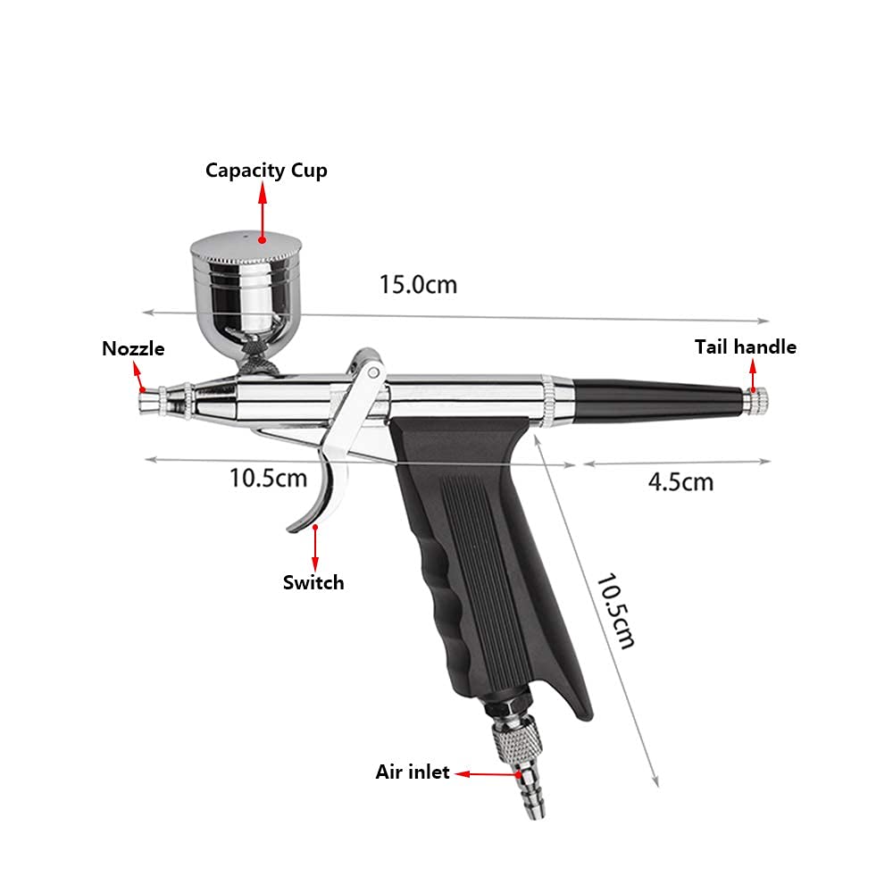 166K Airbrush Kit Dual Action Airbrush Trigger Spray Gun with 0.3mm Needles & Air hose +Plastic Air Brush Stand Holds