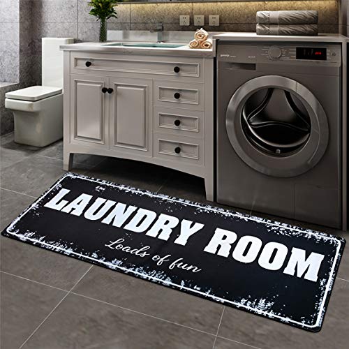 Laundry Room Rug Loads of Fun Rug Vintage Laundry Room Runner Rug Laundry Floor Mat Durable Washhouse Mat Black Rug Non-Slip Rug Shabby Farmhouse Rug 20x48