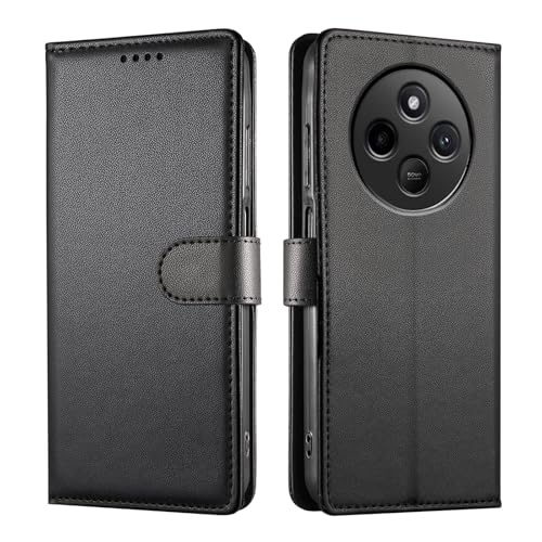 JUNETOP Funda para Xiaomi Redmi 14C 4G/Redmi 14 C/Poco C75, Carcasa Libro con Tapa Piel Cuero PU de Calidad [Protección Bloqueo RFID] - Negro