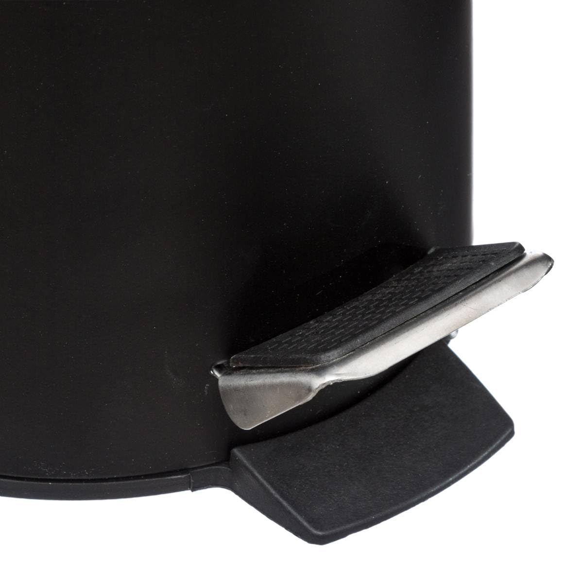 5five - Papelera con Pedal Naturéo Black de 3 l - Metal, Tapa de bambú, Cubo extraíble - para baño, Inodoro y Oficina