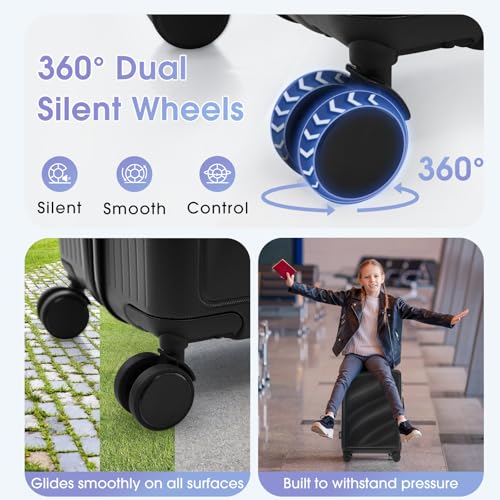Image of Hardside Luggage Sets, Lightweight Wave Suitcase with Spinner Wheels, Black Wavy Lines
