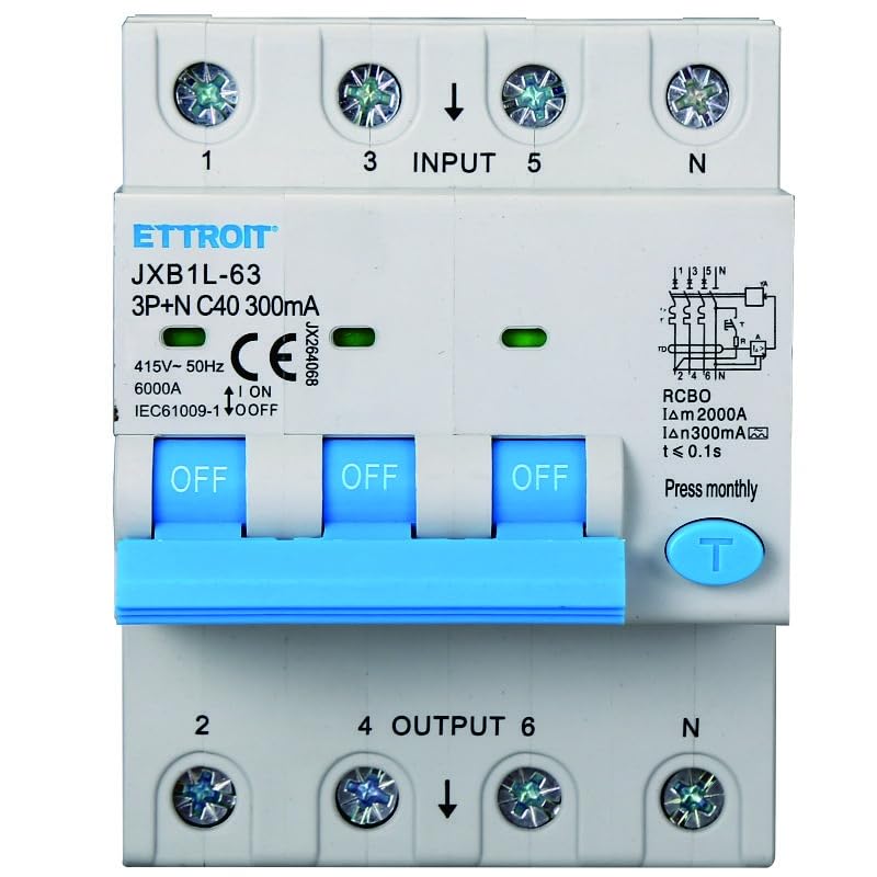 Interruttore Magnetotermico Differenziale 3P+N 40A 300mA 380V-6KA CLASSE A 300mA per Guida DIN - 4 Moduli DIN - Protezione Circuiti e Sicurezza Impianti