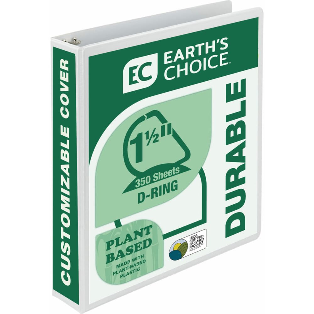 Samsill Plant-Based 1.5 Inch Durable D-Ring, View Binder, Eco-Friendly, USDA Certified Biobased, White