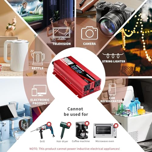 image for Cantonape 1000W/2000W(Peak) Car Power Inverter DC 12V to 110V/120V AC 