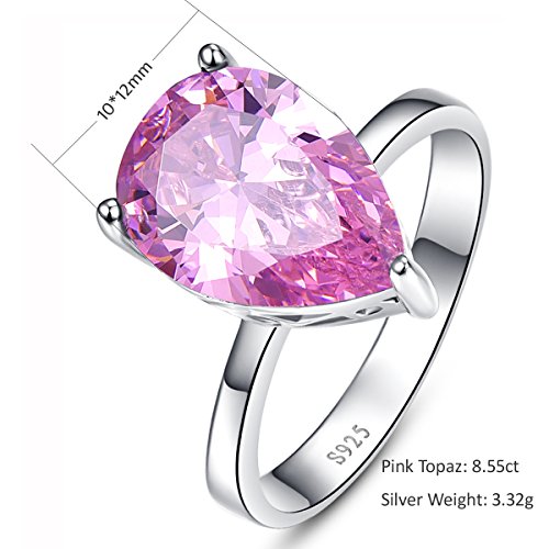 Bonlavie 8.55Ct Pear Cut Engagement Rings Created Pink Topaz Ring October Birthstone Ring For Women 925 Sterling Silver Solitaire Wedding Ring Promise Ring For Her Size 6 #TOP2