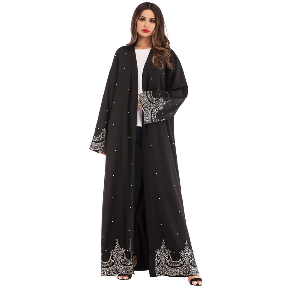 YUANCHENGBlack Pearls Kaftan Abaya Dubai Turkish Islamic Muslim Hijab Dress Abayas For Women Ramadan Jilbab Robe Caftan Clothing