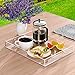 NIUBEE Clear Serving Tray 12x16 Inches -Spill Proof- Acrylic Decorative Tray Organiser for Ottoman Coffee Table Countertop with Handles