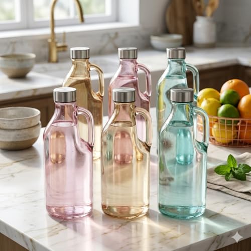 Image of Italian Tempered Glass Milk Bottle Water Bottle with Air Tight Round Cap Freeze Safe 1100 ML (Assorted Color), Pack of 1 (9052 BOTTLE) (2)