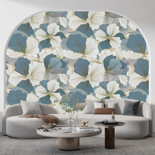 Image of VKR Blue and White Floral Peel and Stick Wallpaper, Self Adhesive Waterproof PVC Wall Sticker for Home, Living Room, Bedroom and Office (45 x 300 cm)