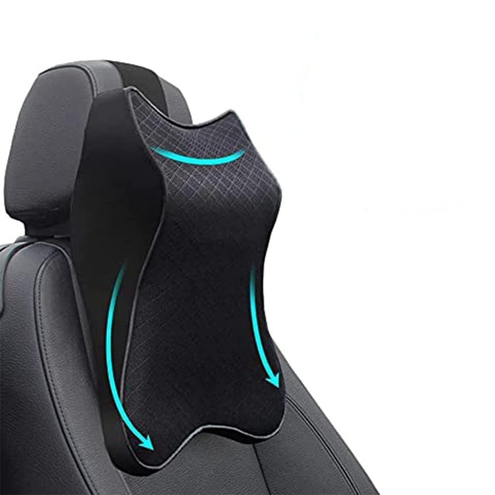 upsimples Car Seat Headrest Neck Rest Cushion, Car Neck Pillow Durable 100% Pure Memory Foam Neck Pillow With Breathable (Car Neck Pillow 1Pcs), Black