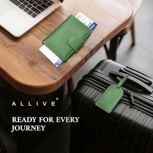 Image of ALLIVE Rfid Passport Holder for Travel Women, Rfid Passport Cover Wallet, Genuine Leather Passport Holder for Travel with AirTag Hidden, Gift Set with Luggage Tag in Premium Gift Box (Avocado Green)