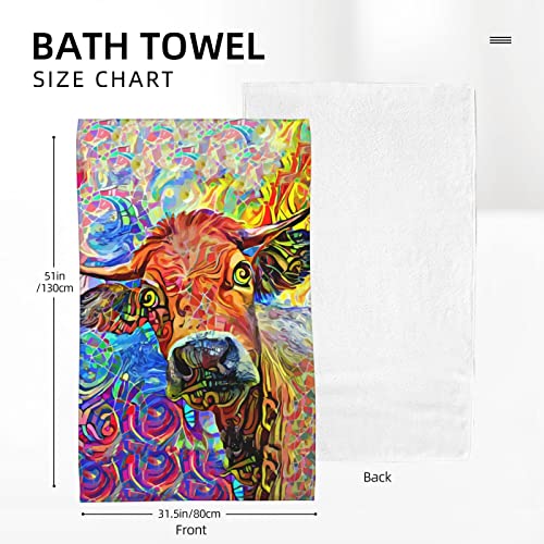 Lotsfuns Microfiber Funny Cow Beach Towels Colorful Highland Cow Cattle Bull Art Bath Towels For Men Women Kids, Soft Lightweight Sand Free Bathroom Travel Swim Pool Towel, Oversized 31.5X51.2 #TOP5
