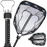 Calm Casting 3in1 Floating Fishing Net with inbuilt Weighing Scale & Ruler for Kayak, Fly, Bass, Trout, Salmon, Steelhead Fishing, Rubber Coated Landing net for Catch & Release, Lightweight & Folding