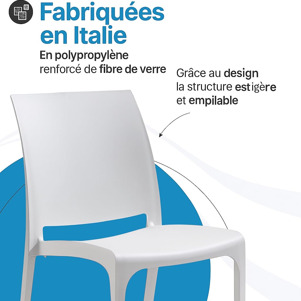 Tomaino Lot De 6 Chaises Jardin Plastique Monobloc Avec Accoudoirs - Empilables Blanc