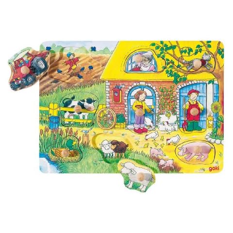 Goki- Puzzles de Madera Encaje con Dibujos Escondidos Granja Cover