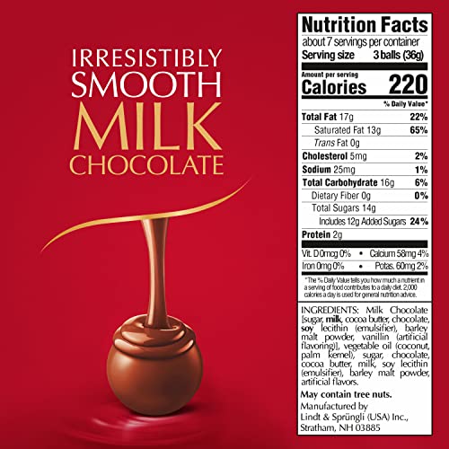 Image of Lindt LINDOR Milk Chocolate Candy Truffles, Chocolates with Smooth, Melting Truffle Center, 8.5 oz. Bag (Pack of 2)