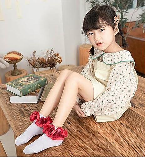 Toddler Girls Ruffle Socks Double Lace Frilly Princess Dress Sock Cotton Anti-slip Ankle Socks for Kids Years 1-10T2