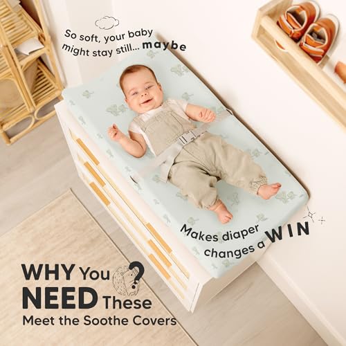 Image of 2-Pack Organic Changing Pad Covers for Girl, Boy, Neutral - 100% Cotton Changing Table Pad Cover, Soft Baby Nursery Diaper Changing Pad Sheets, Contour Changing Pads Liners, Change Pad Cover(Elly)