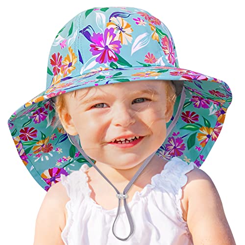 Baby Sun Hat Toddler Girl Beach Swim Summer Hats Uv Sun Protection Wide Brim Neck Flap Play Hat For 6M-4Years, Aqua Fuchsia #TOP5