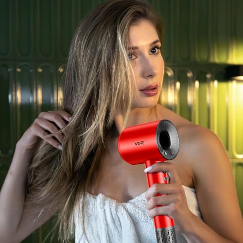 Image of VGR V-445 Professional Hair Dryer, High-Speed 110000 RPM BLDC Motor with 3 Speed & 4 Temperature Settings, Independent Cool Shot, Overheat Protection, 1600W (Red)