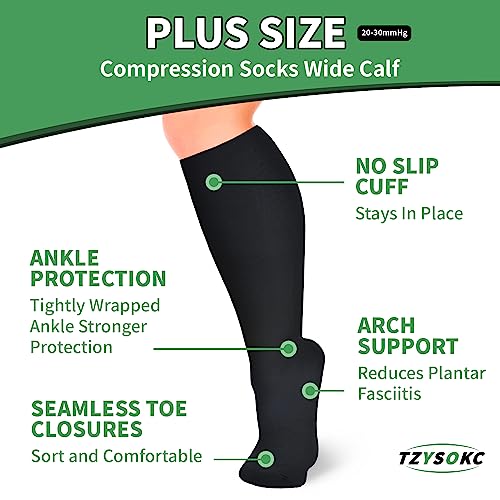 4 Pairs Plus Size Compression Socks for Women and Men 20-30 mmHg Wide Calf Extra Large for Circulation Support2
