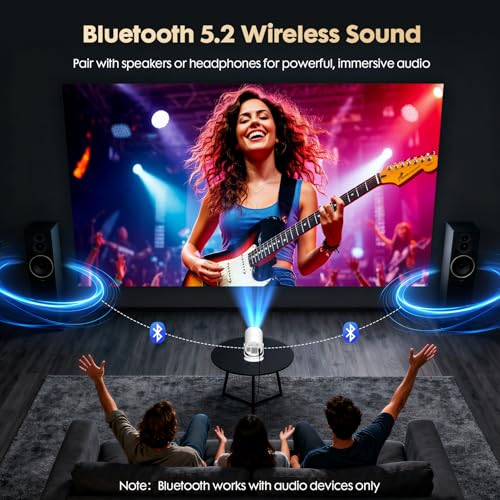 Image of Mini Projector with Android 12 & Built-in Apps, Electric Focus Portable Movie Projector, 1080P Support, WiFi & Bluetooth, 180 Rotatable, Compatible with Smartphone, HDMI & USB