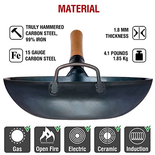 image for YOSUKATA 13.5” Blue Carbon Steel Wok Pan – Pre-Seasoned Flat Botto