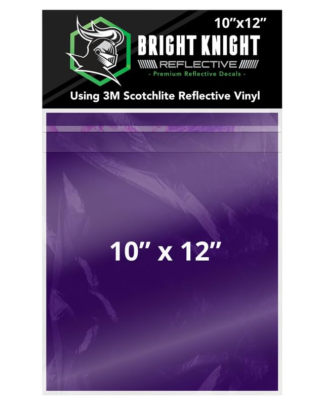 Image of Bright Knight Decals Purple 3M Reflective Tape - 10x12 Flat Sheet Vinyl Motorcycle Helmet Stickers, Waterproof Safety Vinyl Wrap, Reflective Stickers for Helmet, Hard Hats, Cars, Bikes & Rims