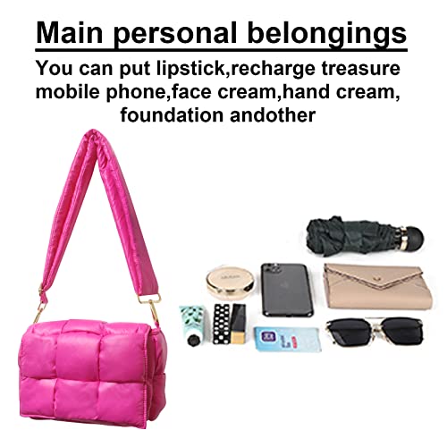 Image of Shoulder Bag Lightweight Puffer Tote Crossbody Bag Handwoven for Women | waterproof nylon, durable, soft padded texture, versatile for travel, work, weekend, everyday, adjustable strap