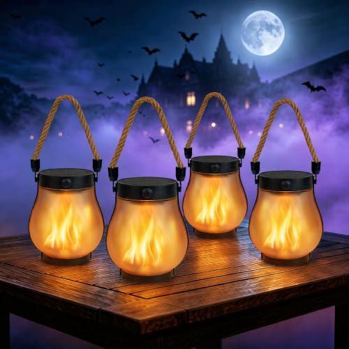 4 Pack Solar Lanterns Outdoor Waterproof Hanging Flame Halloween Lights - image 1