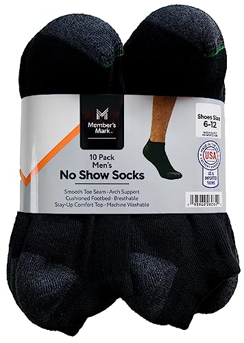 Member's Mark Men's No Show Socks, Black, 10 Pairs3