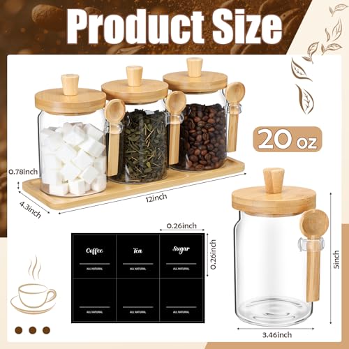 Image of Suclain 3 Pcs Glass Coffee Container Set, 20 oz, Natural Bamboo