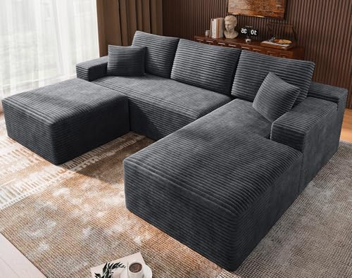 3-Piece Cloud Modular Sectional Sofa with Ottoman, Grey
