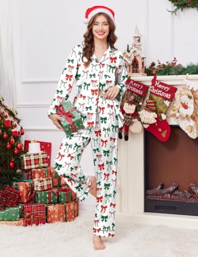 Image of Ekouaer Women's Classic Button Down Long Satin Silk Pajama Set