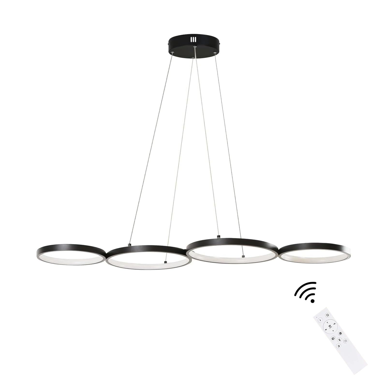 GBLY LED Pendelleuchte Esstisch Hängelampe 88CM Schwarz Hängend Lampe | Modern 4 Ring Hängeleuchte Design Esszimmerlampe 54W Dimmbar Esstischlampe Fernbedienung Pendellampe Wohnzimmer Schlafzimmer