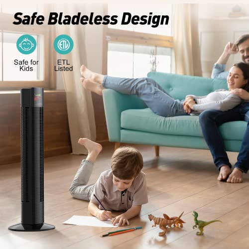 Mirdred Tower Fan With Remote, 36” Bladeless Fan, 70° Oscillating Fan For Bedroom, 3 Speeds, 3 Modes, 12H Timer, Led Display, Quiet Cooling Standing Floor Fans For Home Living Room Office, Black #TOP7