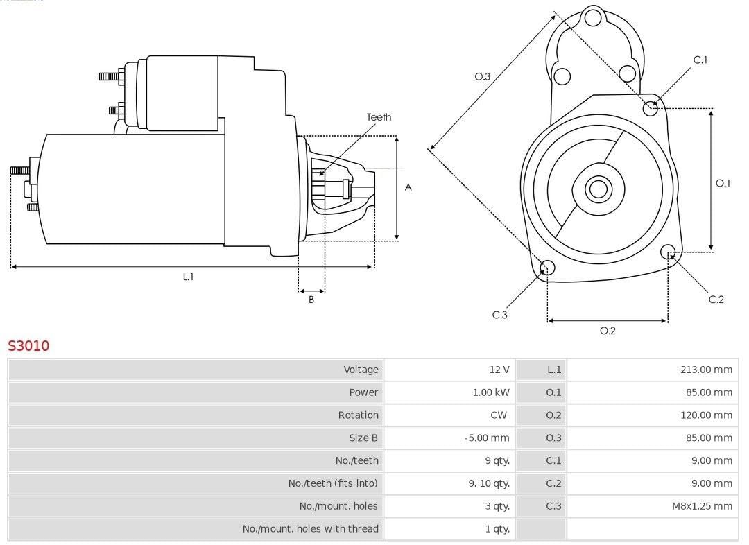 AS-PL MOTORINO AVVIAMENTO 12V Zähnezahl: 9 Senso rotazione orario Compatibilità con FIAT FIORINO Cassone/Furgonato/Promiscuo 225