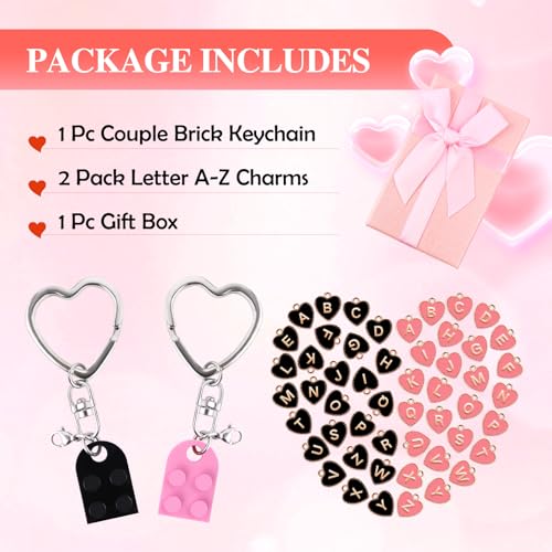 Image of Personalized Brick Matching Heart Keychains, Initial Cute Keychains for Couple Boyfriend Girlfriend
