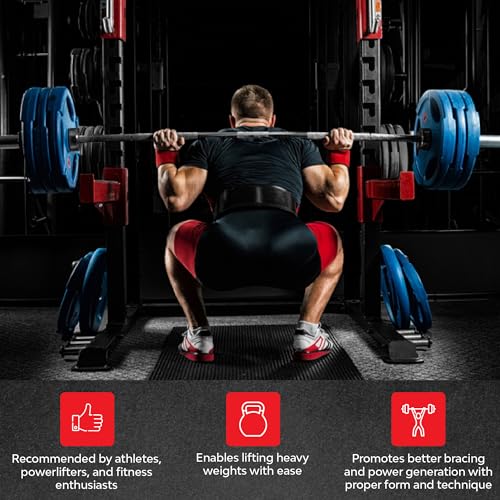 Image of Aurion by 10Club Premium Genuine Leather Weight Lifting Belt-Small | HeavyDuty Powerlifting Belt | Body Fitness And Gym Back Support Weightlifting Belt | Unisex | Adjustable Buckle | Full Black
