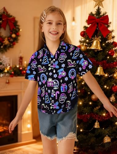 Image of Hawaiian Shirt for Boys Button Down Wrinkle Free Shirt Short Sleeve Funny Beach Casual Summer Print Top for Kids 4-15 Years