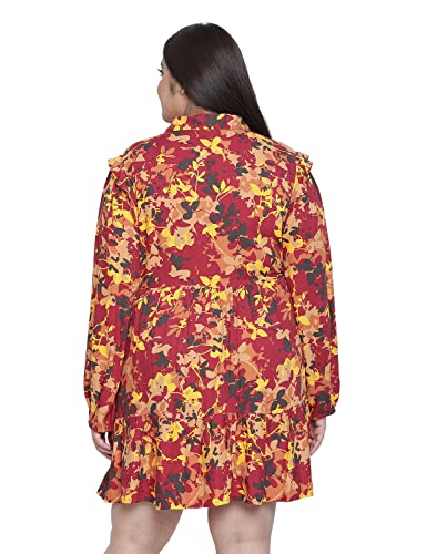 Image of oxolloxo Women Relaxed Fit Viscose Shirt Dress Regular Sleeves Printed Party Dress