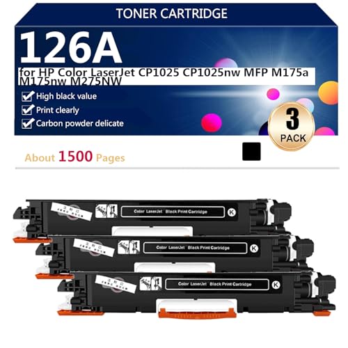 126A CE310A CE311A CE312A CE313A Cartuchos de Tóner Compatibles para HP Color LaserJet CP1025 CP1025nw MFP M175a Impresoras, Alto Rendimiento 1500 Páginas, Impresión de Alta Definición,Black 3 Pack