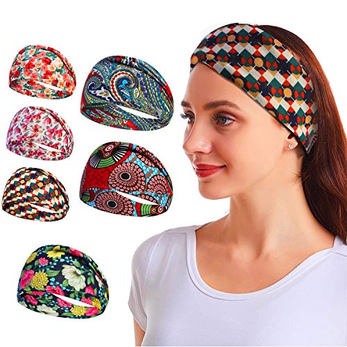 Girzzur fashion headbands for women-(6 Pack) yoga running headbands for women nonslip of wide boho Face washing makeup cloth hair bands