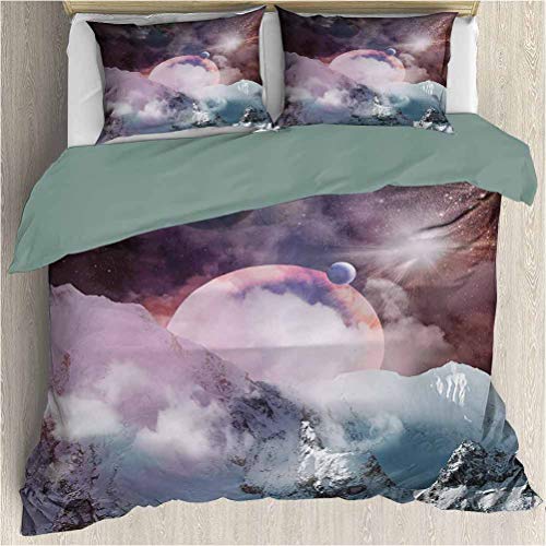 Bedding Printed Comforter Set - Planets in Fantastic Space Natural Scenery Galaxy Print
