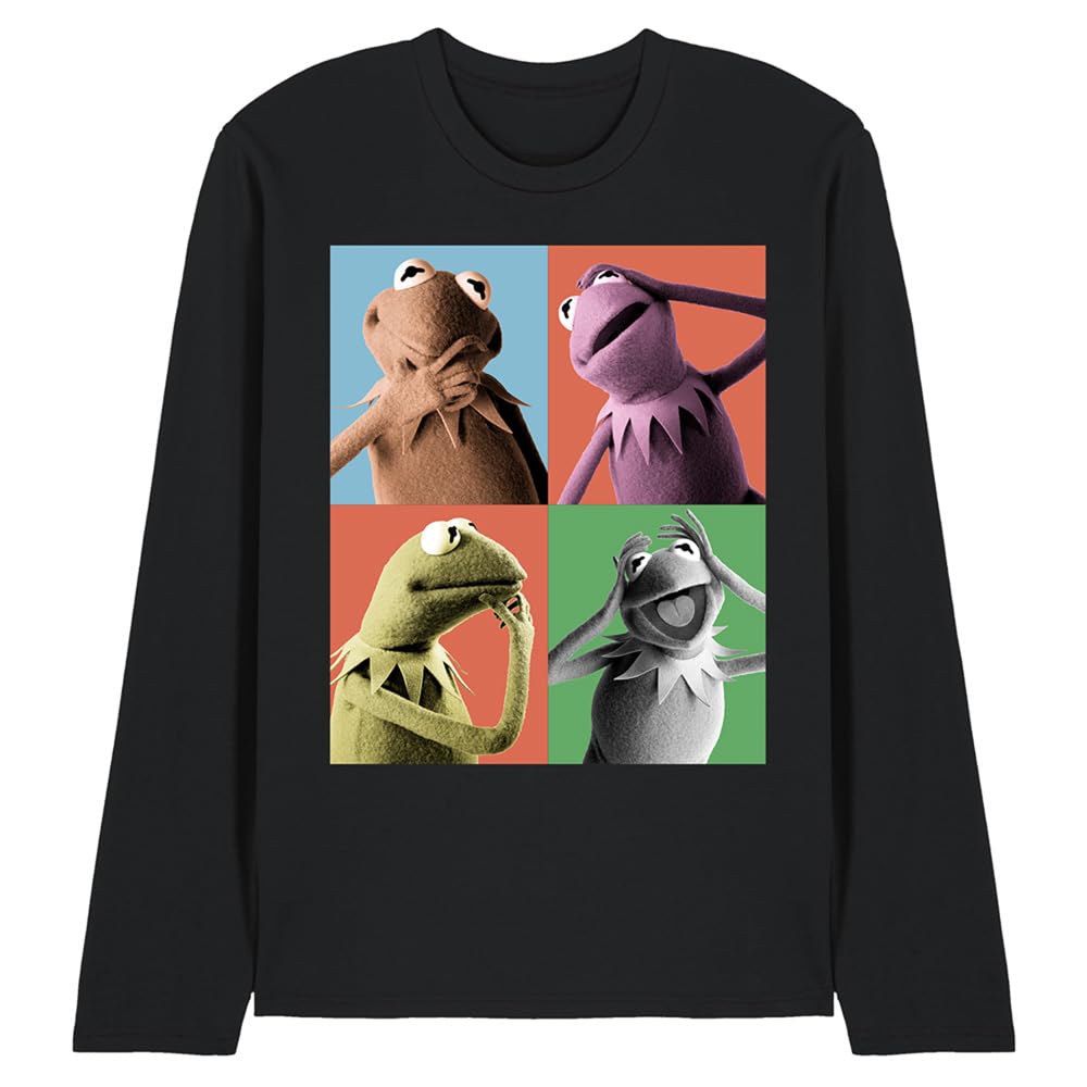 Muppets Disney The Kermit The Frog Poses Unisex Long Sleeve T-Shirt, Black, XX-Large